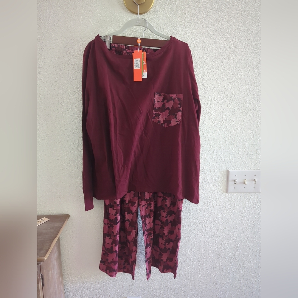NWT Pajamas Set Con.Struct Camo Cat Print Women's Elastc Waist Pant Cotton XL